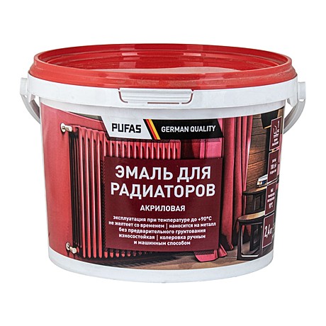 Эмаль акриловая для радиаторов Pufas белая матовая, морозостойкая (2,4 кг)