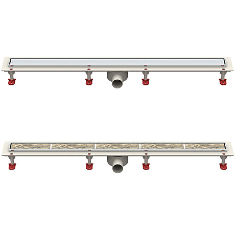 Трап линейный (душевой лоток) ТП-55.1C-800 с рамкой из нержавеющей стали, с горизонтальным выходом в