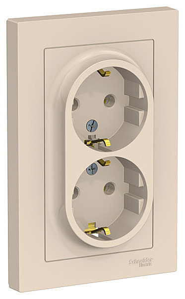 Розетка Atlasdesign SE ATN000224, 2 гнезда, в сборе, с/з, 16А, IP20, бежевая