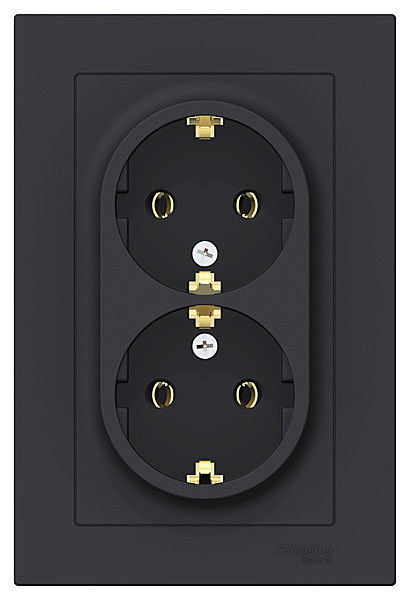 Розетка Atlasdesign SE ATN001024, 2 гнезда, в сборе, с/з, 16А, IP20, карбон